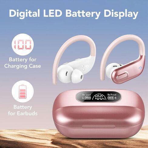 Bluetooth Headphones Wireless Earbuds 80Hrs Playtime with LED Charging Case Sports Ear Buds with Earhook Deep Bass IPX7 Waterproof Over-Ear Earphones Built-in Mic for Exercise Running Black in Saudi Arabia