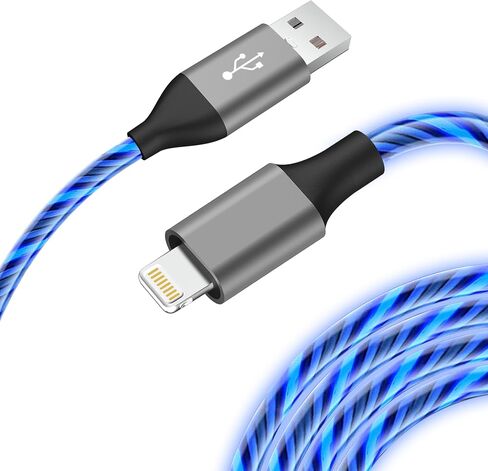 سلك شاحن iPhone مضيء، 6 أقدام - كابل شحن iPhone LED [معتمد من Apple MFi] - متوافق مع iPhone 14/13/12/11/XR/XS/X/8، iPad، AirPods، iPod، والمزيد (أزرق) in Kuwait