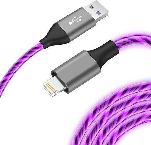 سلك شاحن iPhone مضيء، 6 أقدام - كابل شحن iPhone LED [معتمد من Apple MFi] - متوافق مع iPhone 14/13/12/11/XR/XS/X/8، iPad، AirPods، iPod، والمزيد (أزرق) in Kuwait