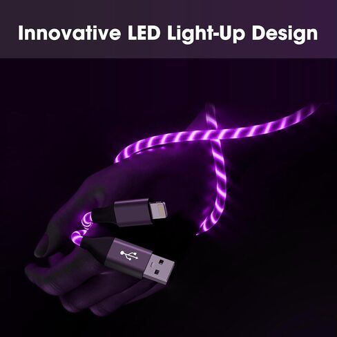 سلك شاحن iPhone مضيء، 6 أقدام - كابل شحن iPhone LED [معتمد من Apple MFi] - متوافق مع iPhone 14/13/12/11/XR/XS/X/8، iPad، AirPods، iPod، والمزيد (أزرق) in Kuwait