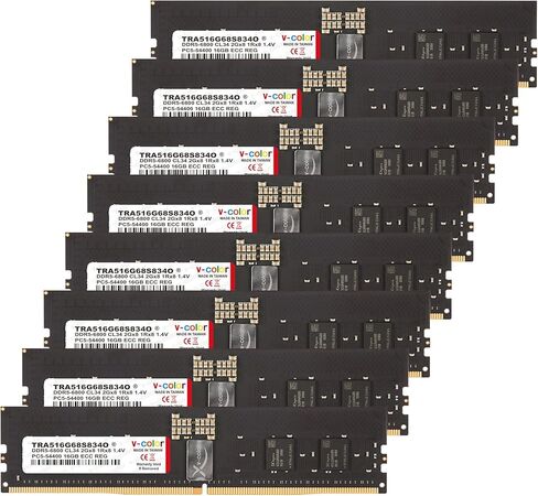 V-Color DDR5 512GB (64GBx8) 6000MHz CL36 4Gx4 2Rx4 OC R-DIMM (Overclocking ECC Registered DIMM) 1.25V Memory Ram for WRX90 Workstation (AMD Expo) (TRA564G60D436O) in Saudi Arabia