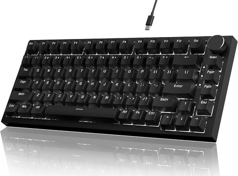 Attack Shark ajazz AK820 Mechanical Gaming Keyboard with Knob 75% Keyboard Hot Swappable Type-C Wired Gasket 5-Layer Noise Absorbing Foam White LED Backlit NKRO Linear Red Switch for PC/Win/Mac-Black in Saudi Arabia