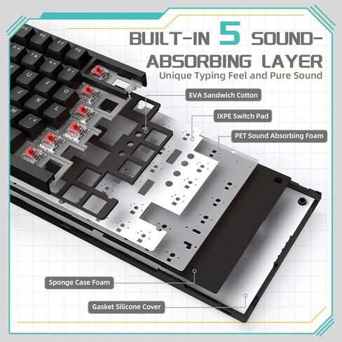 Attack Shark ajazz AK820 Mechanical Gaming Keyboard with Knob 75% Keyboard Hot Swappable Type-C Wired Gasket 5-Layer Noise Absorbing Foam White LED Backlit NKRO Linear Red Switch for PC/Win/Mac-Black in Saudi Arabia