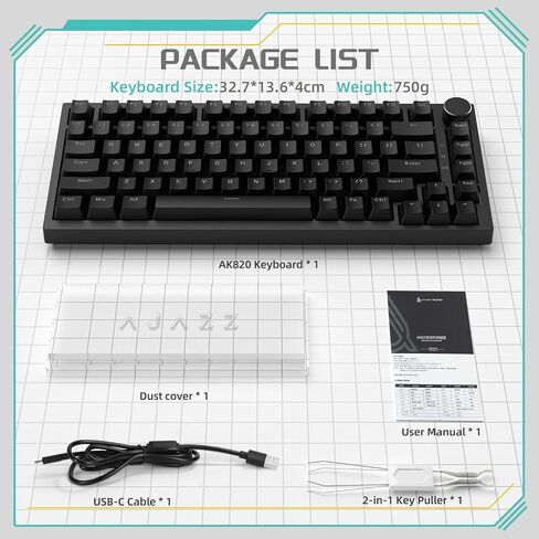Attack Shark ajazz AK820 Mechanical Gaming Keyboard with Knob 75% Keyboard Hot Swappable Type-C Wired Gasket 5-Layer Noise Absorbing Foam White LED Backlit NKRO Linear Red Switch for PC/Win/Mac-Black in Saudi Arabia