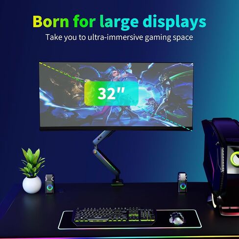 ذراع حامل شاشة واحدة RGB، وظيفة اللمس الديناميكية، تناسب الشاشات مقاس 17-32 بوصة، تدعم ما يصل إلى 19.84 رطلًا، حامل مكتبي قابل للتعديل، ذراع شاشة بمشبك زنبركي غاز، تركيب وتفكيك سريع in Saudi Arabia