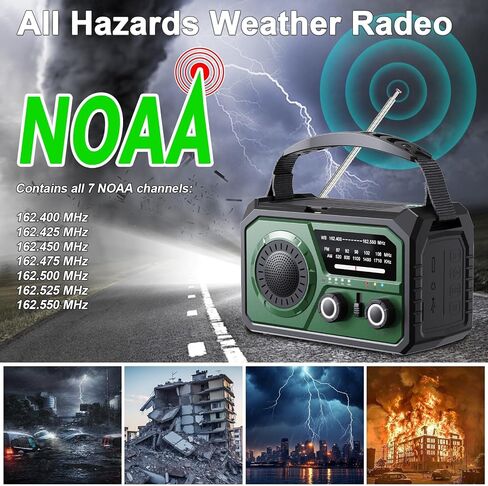 16000mAh Hand Crank Emergency Weather Radio with Wireless Speaker, 59200mWh NOAA AM FM Solar Radio with Flashlight Cell Phone Charger Reading Lamp Compass SOS for Camping and Survival (Arm Green) in Saudi Arabia