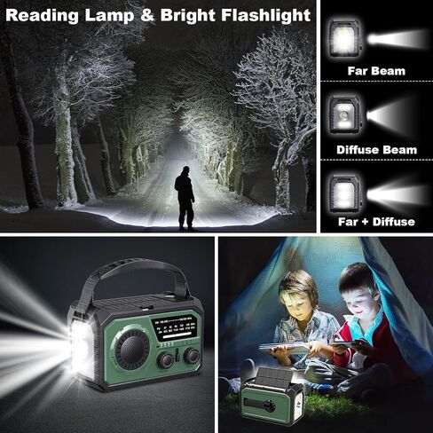16000mAh Hand Crank Emergency Weather Radio with Wireless Speaker, 59200mWh NOAA AM FM Solar Radio with Flashlight Cell Phone Charger Reading Lamp Compass SOS for Camping and Survival (Arm Green) in Saudi Arabia