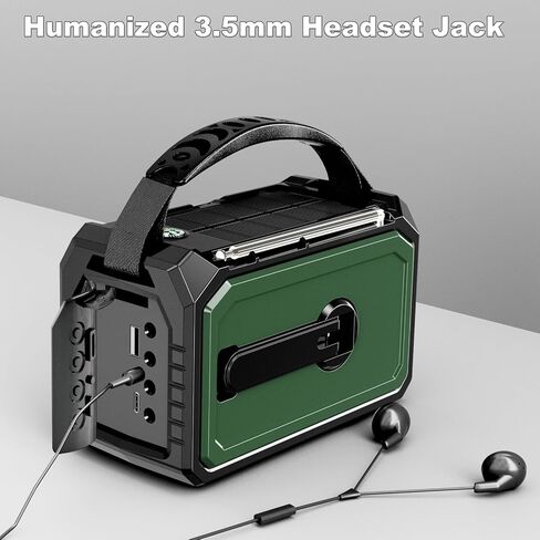 16000mAh Hand Crank Emergency Weather Radio with Wireless Speaker, 59200mWh NOAA AM FM Solar Radio with Flashlight Cell Phone Charger Reading Lamp Compass SOS for Camping and Survival (Arm Green) in Saudi Arabia