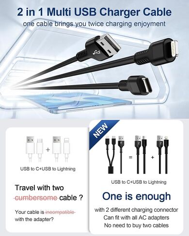 Coiled Lightning Cable for iPhone 15 Pro Max, Curled Multi Charging Cable Wire 2-in-1 USB to Lightning/Type C Port Fast Charging Cord for Car, Apple 16 14 Plus 13 12 11 iPad Air Mini, Galaxy, Pixel in Saudi Arabia