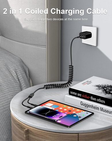 Coiled Lightning Cable for iPhone 15 Pro Max, Curled Multi Charging Cable Wire 2-in-1 USB to Lightning/Type C Port Fast Charging Cord for Car, Apple 16 14 Plus 13 12 11 iPad Air Mini, Galaxy, Pixel in Saudi Arabia