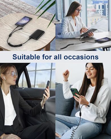Coiled Lightning Cable for iPhone 15 Pro Max, Curled Multi Charging Cable Wire 2-in-1 USB to Lightning/Type C Port Fast Charging Cord for Car, Apple 16 14 Plus 13 12 11 iPad Air Mini, Galaxy, Pixel in Saudi Arabia