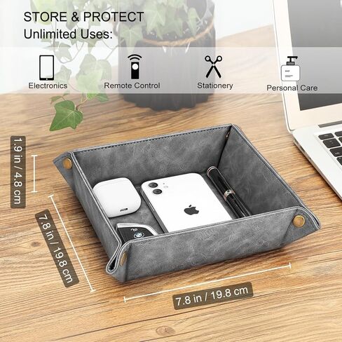 SITHON Valet Tray Desktop Storage Organizer – Premium PU Leather Catchall Tray Bedside Vanity Tray Nightstand Caddy Holder for Remote Controller, Keys, Phone, Wallet, Coin, Jewelry, Black in Kuwait