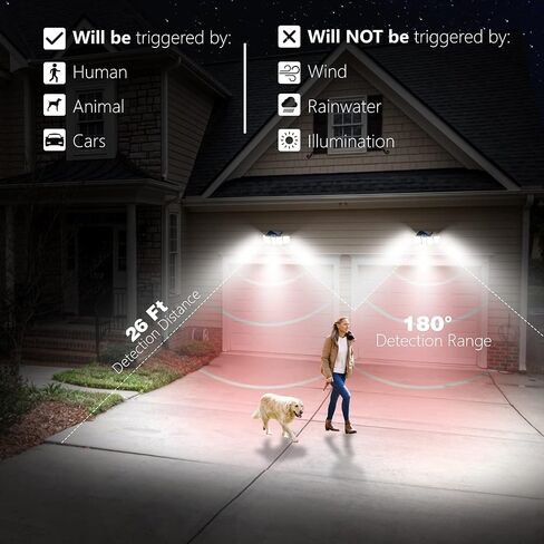 أضواء AmeriTop الشمسية في الهواء الطلق 300 LED 7000K أضواء استشعار الحركة اللاسلكية؛ 5 رؤوس قابلة للتعديل، إضاءة بزاوية واسعة 360 درجة، مقاومة للماء IP65، كشاف LED للأمان لحديقة الفناء، عبوة من قطعتين in Kuwait