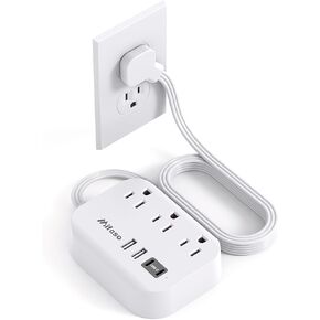 Mifaso Dorm Room Essentials Power Strip - Flat Extension Cord with Multiple Outlets, 5Ft Ultra Cord with 4 USB Ports, Non Surge Protector for Cruise Ship Travel, Desktop Charging Station