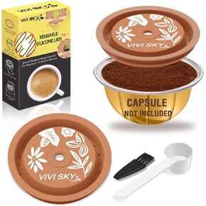 VIVI SKY Reusable Coffee Capsule Lids Work with Nespresso Pods Vertuoline,Food Grade Silicon Caps Used for Every Sizes of Reusable Nespresso Refillable Capsule(Silicon Vertuoline Lids- 3PCS)