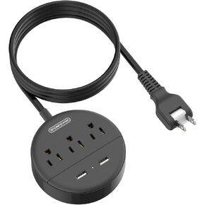 NTONPOWER 2 Prong Power Strip, 1875W 2 Prong to 3 Prong Outlet Adapter, 2 Prong Extension Cord 5 ft, Rotating Plug, Wall Mount, 3 Outlet 2 USB, Compact Power Strip for Travel, Older House,Dorm, Office