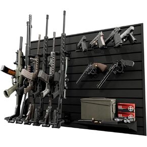 Hold Up Displays Gun Wall Mount Display, Modular Tactical Wall for 6 Pistols and 6 Rifles, Police Gear Rack and Equipment Organizer, Heavy-Duty Aluminum Slatwall Gun Storage System