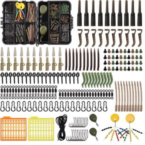 Carp Fishing Tackle Box 217pcs Carp Fishing Equipment with Sinker Weights Carp Hook Swivel Clips Corn Baits Shrink Tube Carp Fishing Accessories Kit