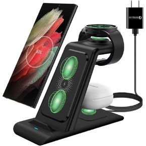 Wireless Charging Station for Wireless Charger Galaxy Watch 7/6/5 Pro/4/3 Active 2/1 Stand Galaxy S24 Ultra/S24/S23/S22/S21/S20/S10/Note 20/10/9/8 Galaxy Buds3/2 Pro/Live Multiple Devices