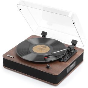 Record Player, Bluetooth Input & Output Turntable with Built-in Speakers, FM Radio, Vinyl-MP3 Recording, USB & SD Playback, LED Screen, Walnut