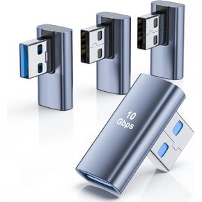 4 Pack USB 3.1 90 Degree Adapter,【2*Left Angle】&【2*Right Angle】 USB A Male to Female Adapter for PC, Laptop, USB A Car Charger, Power Bank and Most USB Devices