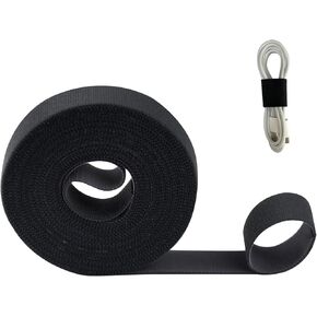 1" x20ft Hook and Loop Roll with 30 Metal Buckles, Cut-to-Length Cinch Self-Gripping Strap, Adjustable Fastening Cable Double-Sided Strips, Reusable Multi-Purpose Wrap Fasteners Ties (White)