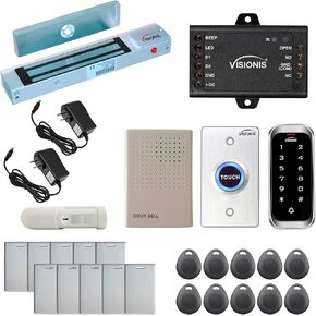 Visionis FPC-5594 One Door Access Control Out Swinging Door 600lbs Maglock + Slim Outdoor Digital Touch Keypad/Reader Standalone with Mini Controller + Wiegand 26, No Software, EM Card, + PIR Kit