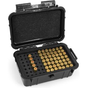 CASEMATIX Hard Shell 9mm Ammo Box for 5.56, 223 or 9mm Bullets - 8" Waterproof Airtight 84 Slot Ammo Case with Custom Impact Absorbing Ammo Can Foam