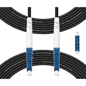 Fibergaga-3M/(10ft) OS2 LC/UPC to LC/UPC Fiber Optic Cable Outdoor Armored Single Mode Fiber, Simplex, 9/125µm 3.0mm Cable Diameter Fiber Patch Cable,LC Fiber Jumper, LSZH,OS1/OS2 Compatible,Black