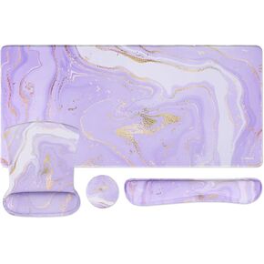 MOSISO Desk Pad Mat Keyboard Mouse Pad Set,Large Gaming Mouse Pad&Keyboard Wrist Rest&Mouse Pad with Wrist Rest&Coaster,Ergonomic Home Office Non-Slip Pad with Memory Foam, Purple Water Ripple Marble