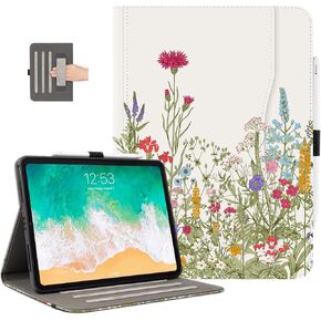 iPad Air 11 Inch Case m2 2024, iPad Air 5th Generation/iPad Air 4th Gen 10.9 Inch, iPad Pro 11 Inch Case 4th/3rd/2nd/1st Gen with Pencil Holder/Pocket/Hand Strap/Auto Wake Sleep,Flowers