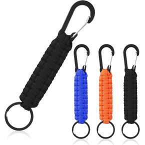 4Pcs Paracord Keychain Carabiner Clip, Large D Ring Lanyard Hanger, Heavy Duty Braided Lanyard Key Chain for Water Bottle, Key, Backpacks, Stroller, Men, Women