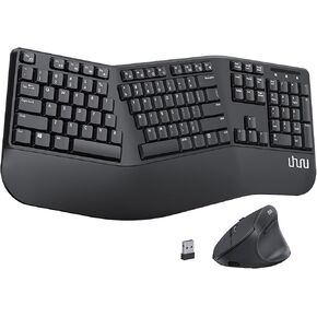 Ergonomic Wireless Keyboard and Mouse - UHURU UEKM-20 Wireless Ergo Keyboard and Mouse Combo with Split Design, Palm Rest, Natural Typing, Compatible with Windows Mac