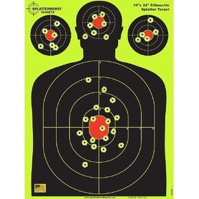 Splatterburst Targets - 18 x 24 inch - Silhouette Splatter Target - Easily See Your Shots Burst Bright Fluorescent Yellow Upon Impact - Made in USA