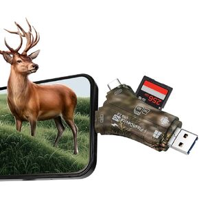 Crenova Trail Camera Viewer, 4 in 1 SD/TF Card Reader, Plug N Play Game Cam Reader for Checking Wildlife Photos Videos, Compatible for Android/iPhone/Type-C/USB, Ideal for Hunters/Photographer