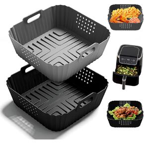 HOMELYLIFE Air Fryer Silicone Liners for Ninja AF141 5QT & AF181 6.5 QT Air Fryer, Air Fryer Accessories for Instant 6Qt Air Fryers, 2 Pcs Replacement Baking Square Liners for 5-6.5QT Air Fryer