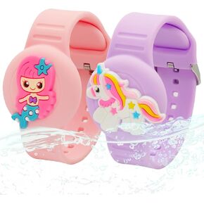 2 Pack for Airtag Waterproof Watch Bracelet Cute Holder for Kids, Pink Purple Wristband Cover (Mermaid Unicorn)