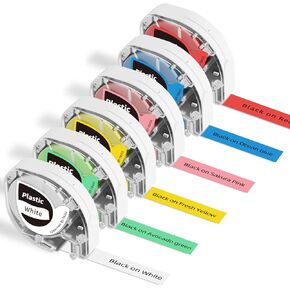 شريط صانع الملصقات P12، شريط ملصقات متوافق مع DYMO Letratag Refills 100H LT-100T Plus LT110T QX50،XR، XM، 2000 Phomemo Zodzi P12 صانع الملصقات، 1/2 بوصة × 13 قدم (12 مم × 4 م)، 6 عبوات