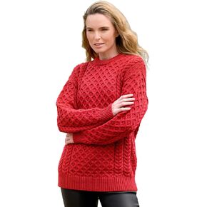 Aran Crafts Unisex Irish Cable Knitted Crew Neck Sweater (100% Merino Wool)