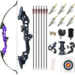 Archery 51" Takedown Recurve Bow and Arrows Set for Adults Metal Riser Longbow Kit Right Hand Straight Bow for Beginner Hunting Shooting Practice 30 40 50lb （Purple 50lb）