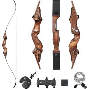 60" Black Hunter Takedown Recurve Bow 20-60lbs Right Hand Archery Bows for Adults Traditional Wooden Hunting Bow for Outdoor Hunting Shooting