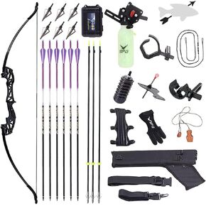 SOPOGER Bowfishing Recurve Bows Set - Archery Bow Kits Package Dual Use for Adult Hunting Practice Shooting Fish with Solid Fishing Arrows and Bowfishing Bottle Reels