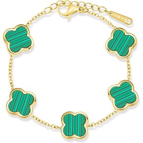 SHINYY Four Leaf Clover Bracelet for Women 18K Gold Plated Stainless Steel Lucky 4 Leaf Link Bracelet Wrist Jewelry for Mother and Daughter (Green Gold)