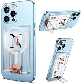For MagSafe Wallet Stand, Initials Magnetic Card Holder Wallet, Personalized Magnetic Phone Wallet with Strong Magnets for iPhone 15/14/13/12 or Cases with MagSafe, Gifts for Women - S