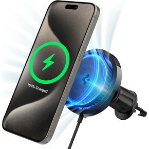Spigen OneTap Pro 3 Cryomax (Fast Charging with Ultra-Quiet Noiseless Cooling) Wireless MagSafe Car Mount Charger Dashboard Designed for iPhone 16 Pro Max, 16 Pro, 16 Plus, 15, 14, 13, & 12 Series
