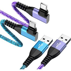 Samsung Charger Cable Type C Fast Charging Cable 2-Pack 6ft Right Angle Android Phone Power Cord for Samsung Galaxy S24 Ultra FE A16 A15 A14 5G A13 A55 A54 A53 A04s A03s S23 S22 S21, Pixel 9 8a 7 Pro