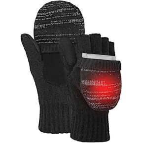 Flip Winter Gloves, Wool Fingerless Gloves for Women Men Cold Weather, Mittens with Reflective & Magnetic Closure Christmas DK GRY S/M
