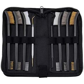 BOOSTEADY Gun Cleaning Brush & Hook Kit in Zippered Organizer Carry Case (8 Pieces) - Double End Brass Steel Nylon Bristle Brushes & Metal Polymer Hooks