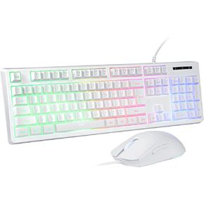Gaming Keyboard and Mouse Combo, LED Backlit Anti-ghosting Wired Membrane Keyboard with 104 Keys, 1200-3600 DPI Mouse for PC/Xbox/PS4 (White)