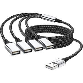 4 in 1 USB Splitter Cable,USB to USB Cable Adapter,USB to 4 USB Adapter,Splitter 4 USB Cable,USB Power Split Adapter for Data Charging Power Adapter for Mac,Car, Xbox One, PS4, PS5, PC